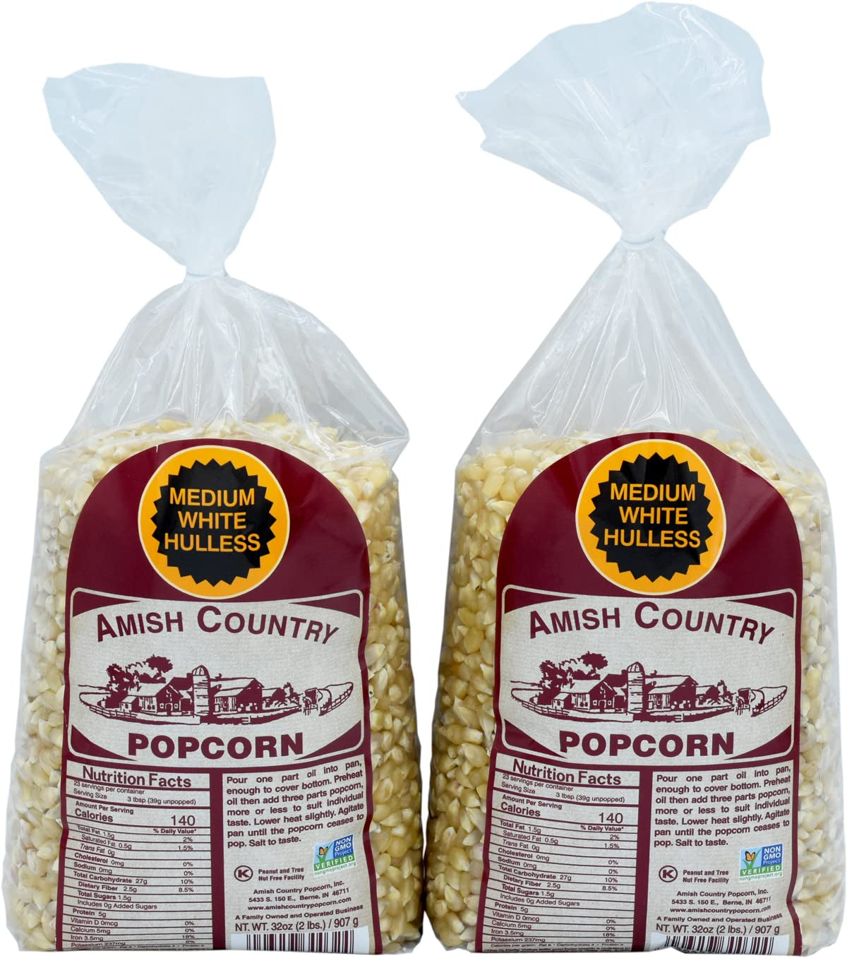 | 2-2 Lb Bags - Medium White Kernels | Old Fashioned, Non-Gmo and Gluten Free (2-2Lb Bags)