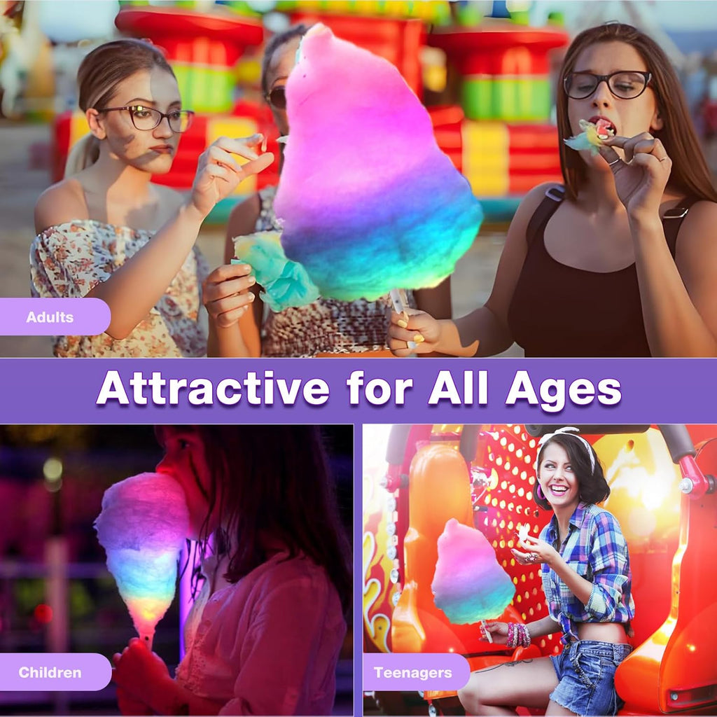 50 Pcs LED Cotton Candy Cones - Glowing Cotton Candy Sticks for Parties - Reusable & Waterproof Cotton Candy Holders - Vibrant Colors for Christmas, Birthdays & Events