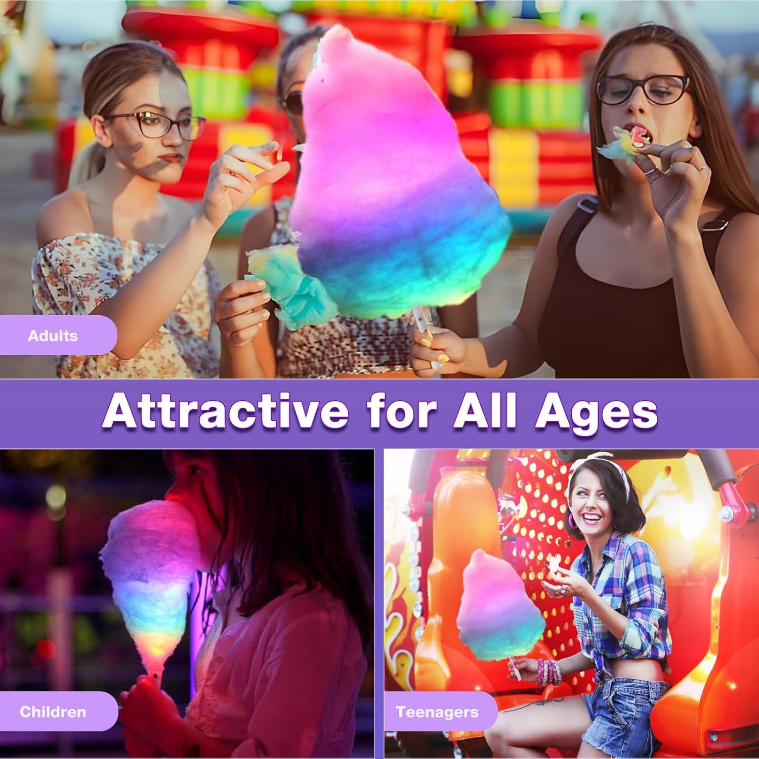 50 Pcs LED Cotton Candy Cones - Glowing Cotton Candy Sticks for Parties - Reusable & Waterproof Cotton Candy Holders - Vibrant Colors for Christmas, Birthdays & Events