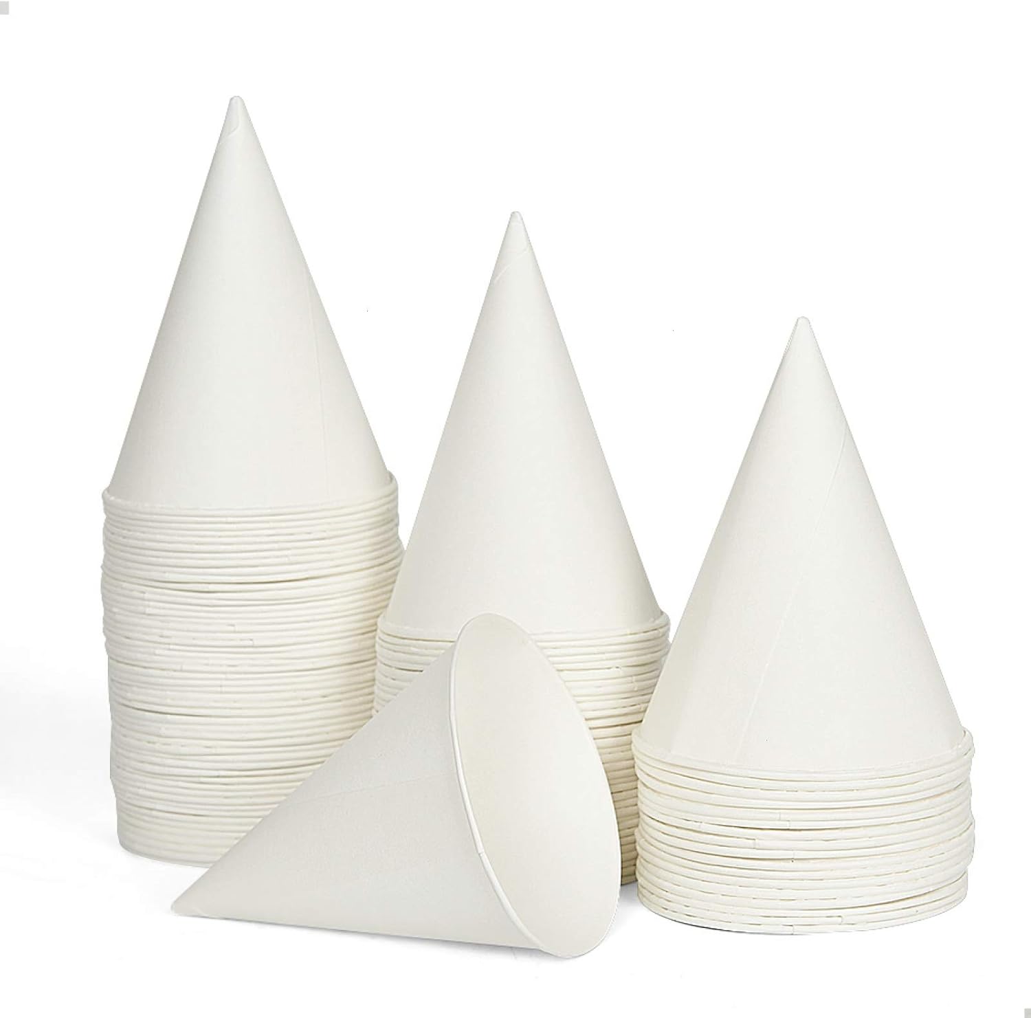 100 Snow Cone Cups, Wax Coated Leakproof Cone Paper Cups for Slush, Shaved Ice, Water - 6OZ, White