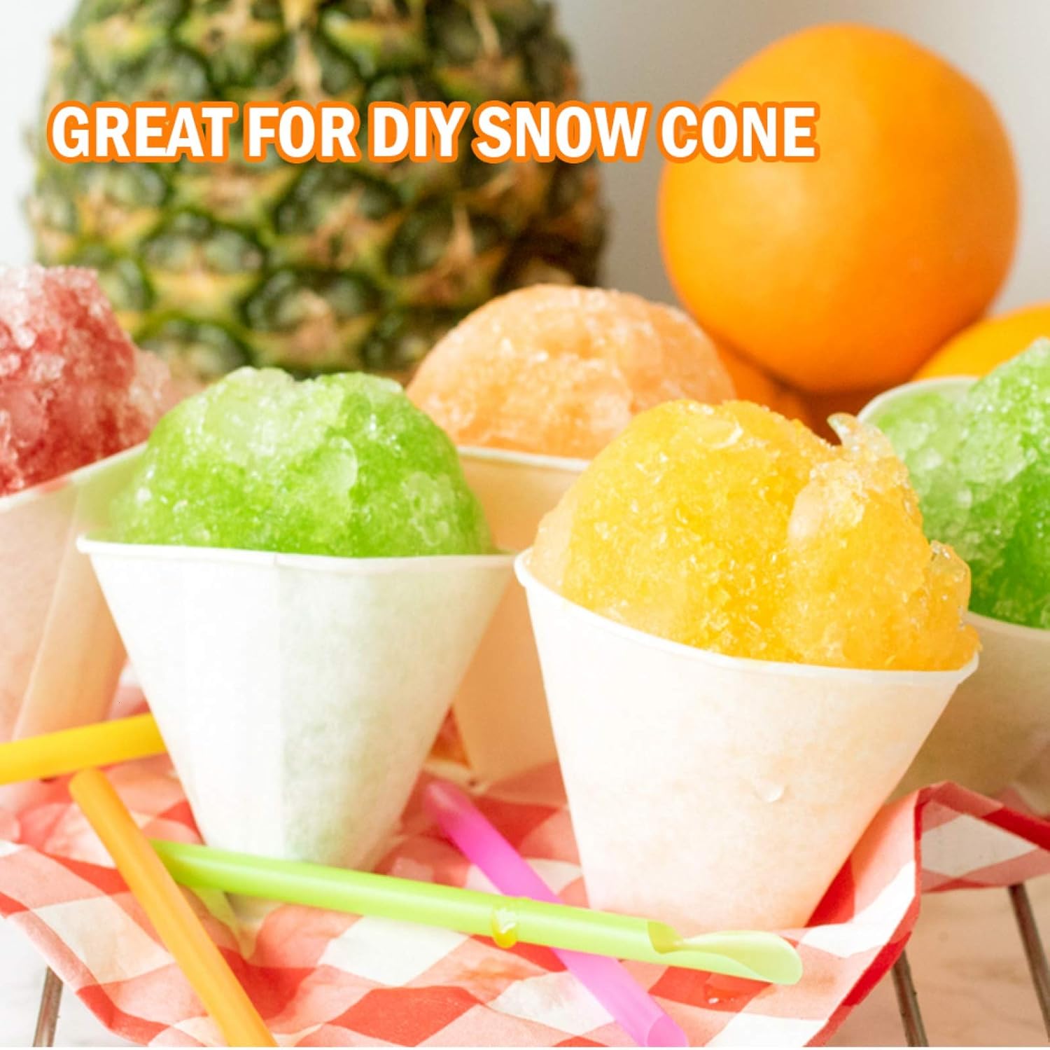 100 Snow Cone Cups, Wax Coated Leakproof Cone Paper Cups for Slush, Shaved Ice, Water - 6OZ, White