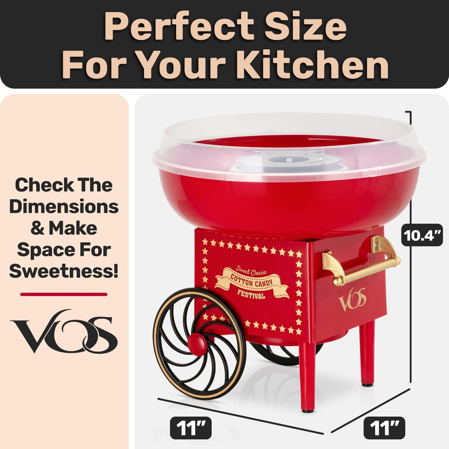 Mini Cotton Candy Machine for Kids, Red Retro Sugar Candy Maker, Cotton Candy Maker Machine Kit: Includes 15 Candy Sticks & 1 Sugar Scoop – Ideal for Home Use, Small Parties & Intimate Gatherings