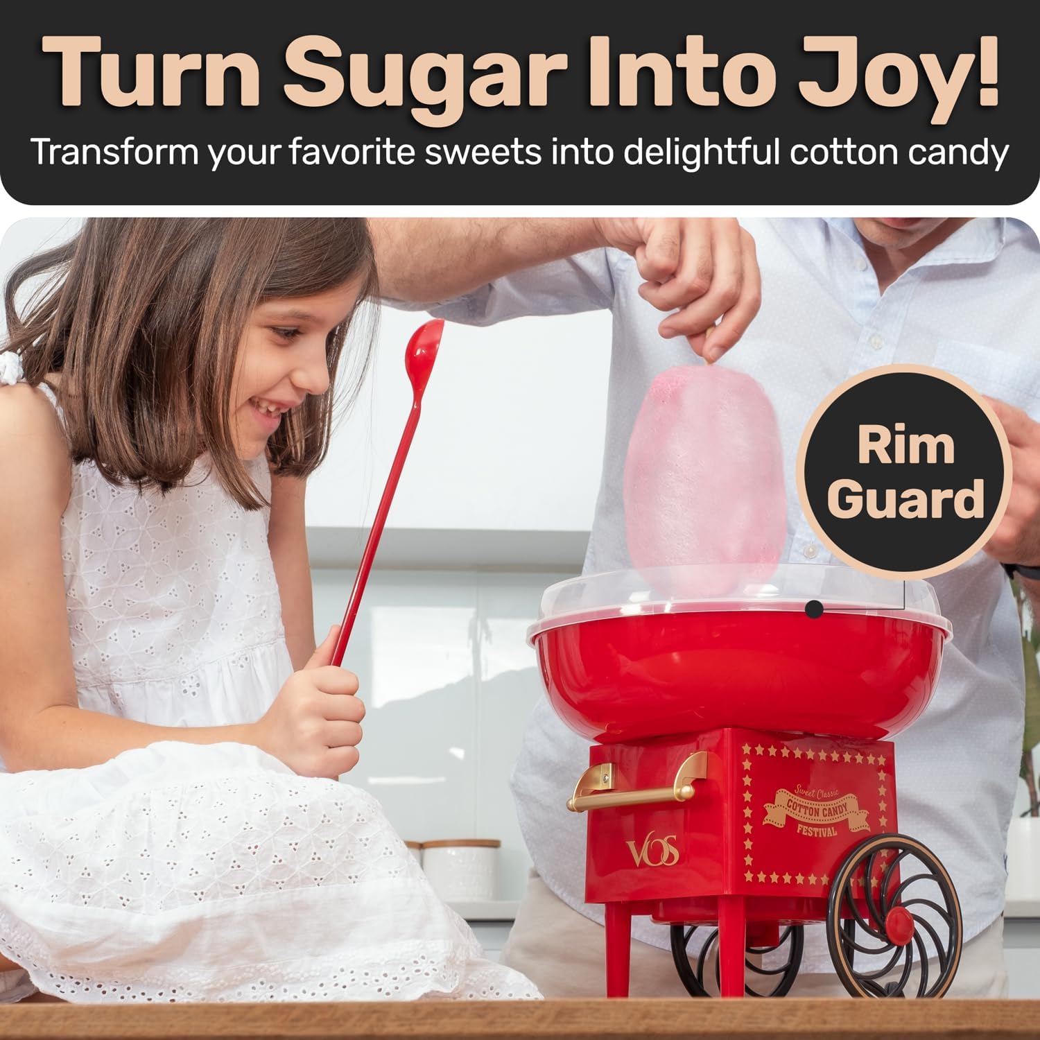 Mini Cotton Candy Machine for Kids, Red Retro Sugar Candy Maker, Cotton Candy Maker Machine Kit: Includes 15 Candy Sticks & 1 Sugar Scoop – Ideal for Home Use, Small Parties & Intimate Gatherings