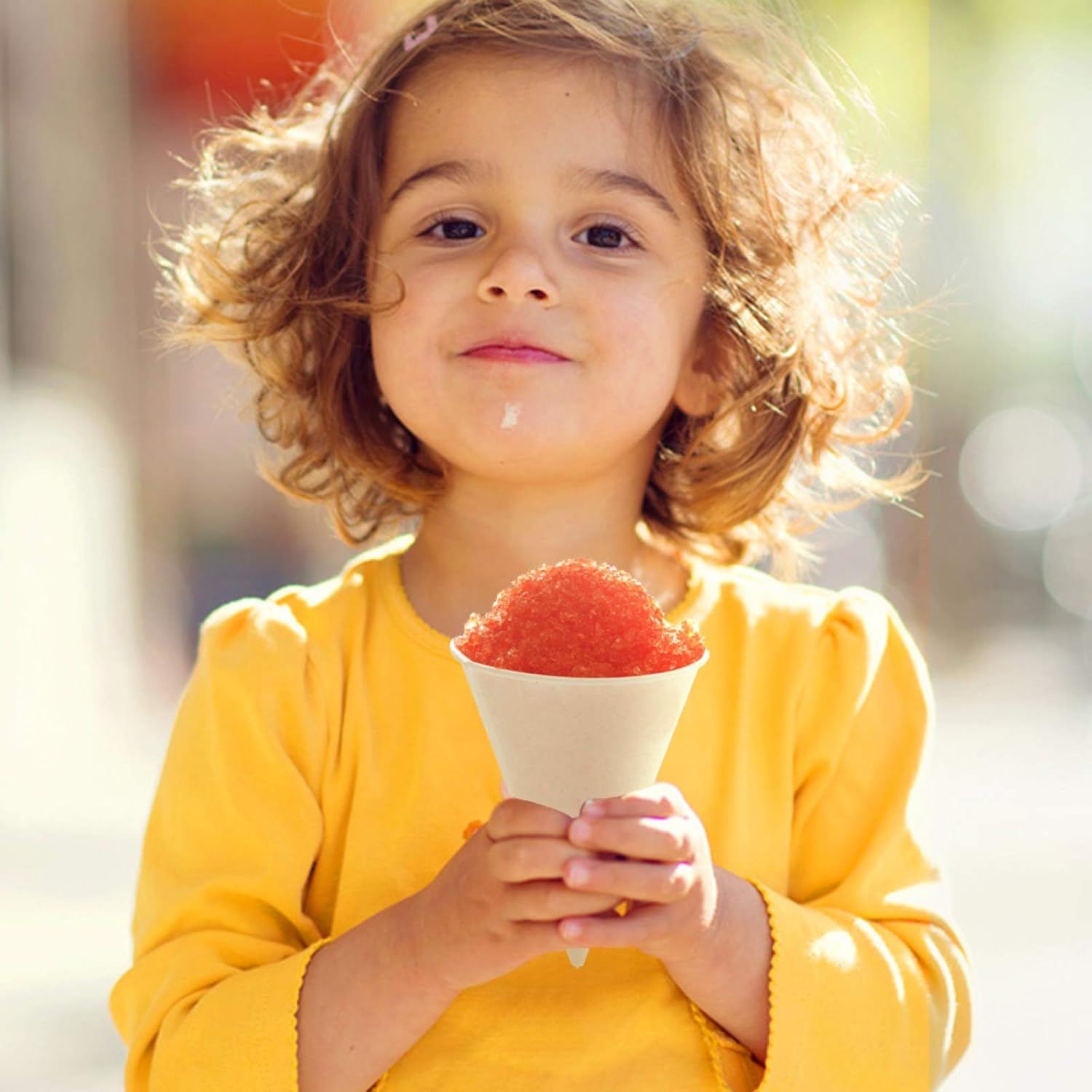100 Snow Cone Cups, Wax Coated Leakproof Cone Paper Cups for Slush, Shaved Ice, Water - 6OZ, White