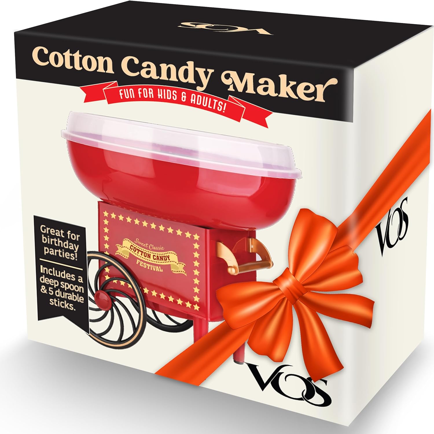 Mini Cotton Candy Machine for Kids, Red Retro Sugar Candy Maker, Cotton Candy Maker Machine Kit: Includes 15 Candy Sticks & 1 Sugar Scoop – Ideal for Home Use, Small Parties & Intimate Gatherings