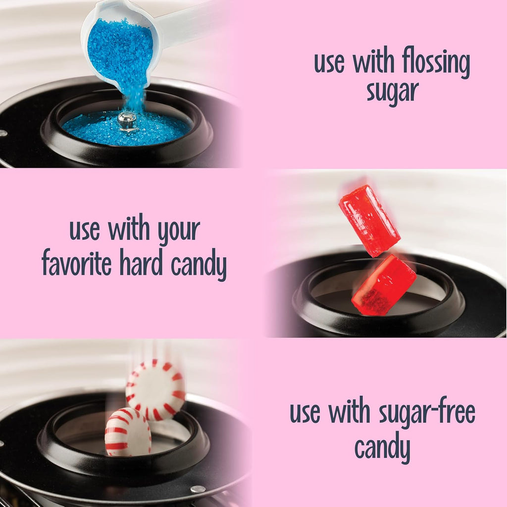 Cotton Candy Machine - Retro Cotton Candy Machine for Kids with 2 Reusable Cones, 1 Sugar Scoop, and 1 Extractor Head – Pink