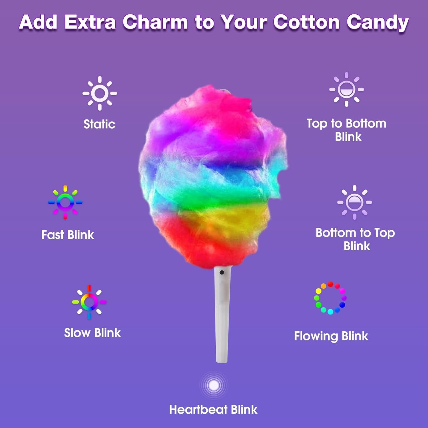 50 Pcs LED Cotton Candy Cones - Glowing Cotton Candy Sticks for Parties - Reusable & Waterproof Cotton Candy Holders - Vibrant Colors for Christmas, Birthdays & Events