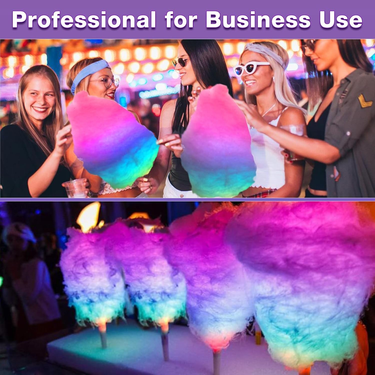 50 Pcs LED Cotton Candy Cones - Glowing Cotton Candy Sticks for Parties - Reusable & Waterproof Cotton Candy Holders - Vibrant Colors for Christmas, Birthdays & Events